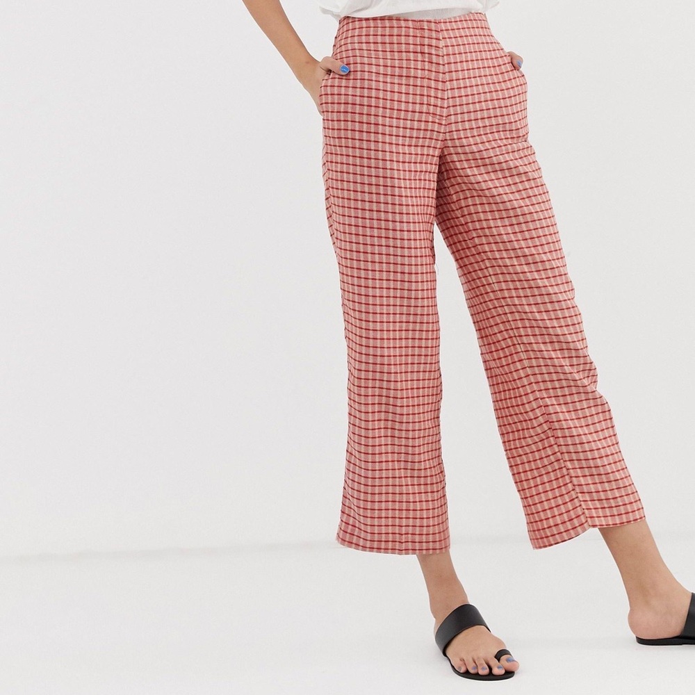 Mango Checked Pants in Red